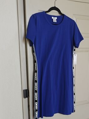 DKNY Royal Blue Logo-Trim T-Shirt Dress